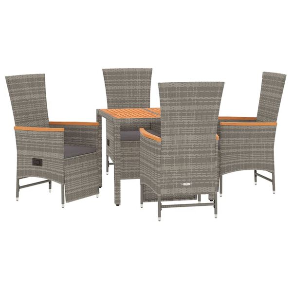 vidaXL 5-tlg. Garten-Essgruppe mit Kissen Grau Poly Rattan