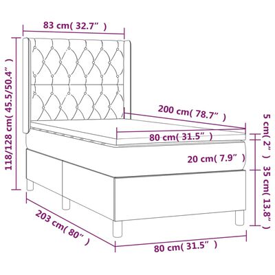 vidaXL Boxspringbett mit Matratze & LED Dunkelbraun 80x200 cm Stoff