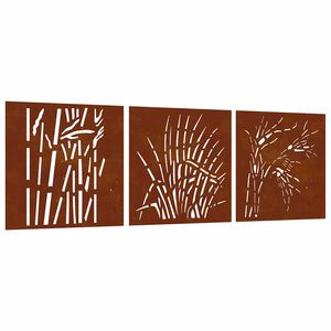 vidaXL 3-tlg. Garten-Wanddeko 55x55 cm Cortenstahl Gras-Design