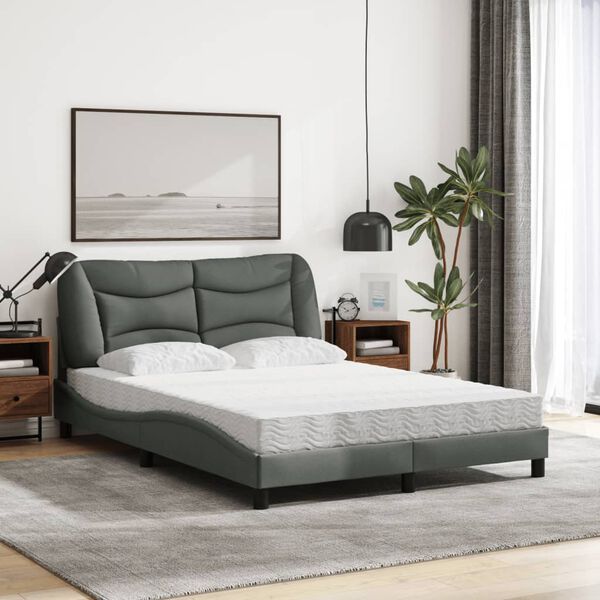 vidaXL Bett mit Matratze "Hvar" Dunkelgrau 140x200 cm Stoff