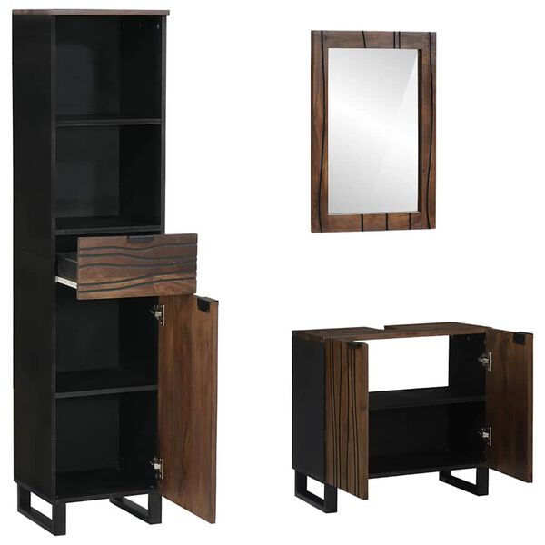 vidaXL Badezimmerm&ouml;bel-Set mit Regal 3 pcs Walnussbraun Holzwerkstoff