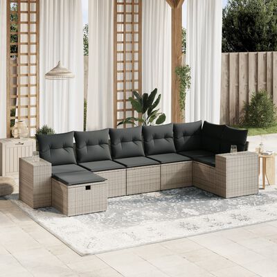 vidaXL 7-tlg. Garten-Sofagarnitur mit Kissen Grau Poly Rattan