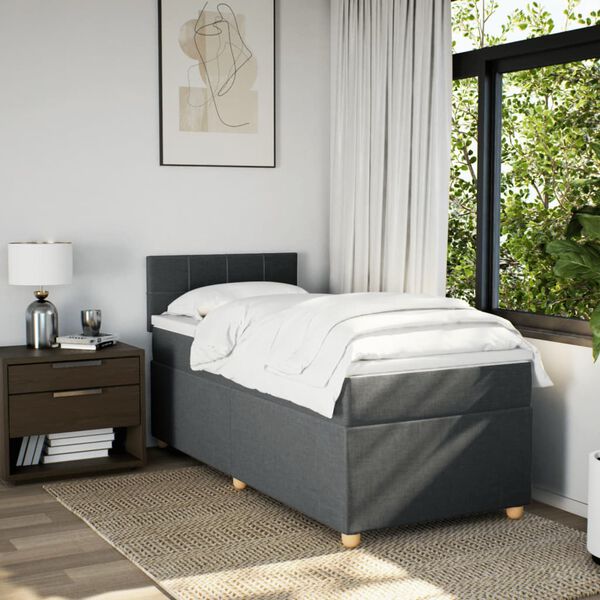 vidaXL Boxspringbett mit Matratze Dunkelgrau 80x200 cm Stoff