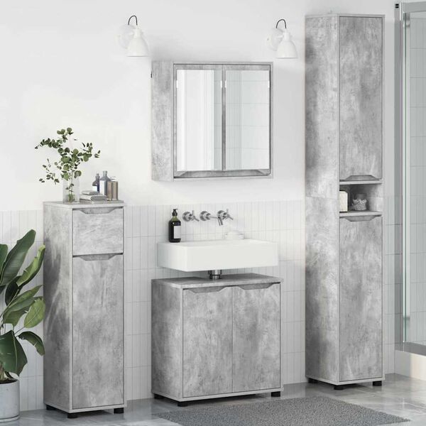 vidaXL Badezimmerm&ouml;bel-Set mit Regal 4 pcs Beton Grau Holzwerkstoff