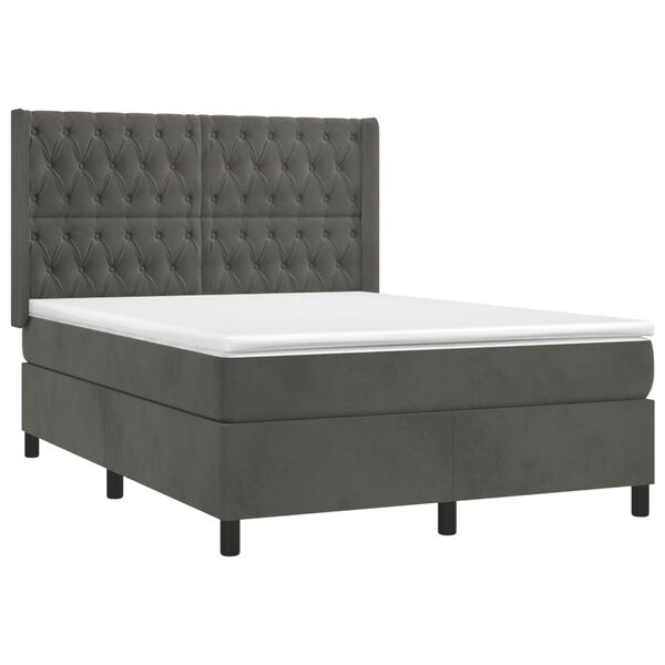 vidaXL Boxspringbett mit Matratze & LED Dunkelgrau 140x190 cm Samt