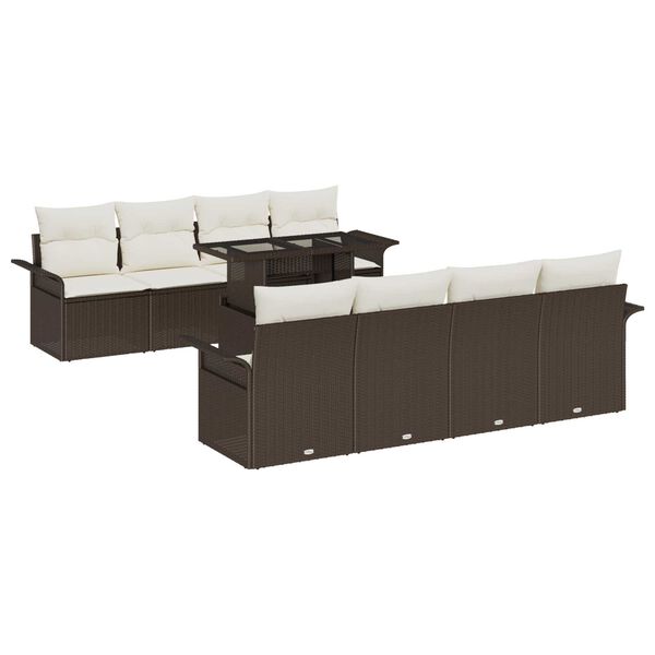 vidaXL Garten-Sofa-Set mit Kissen mit Speicher 9 pcs Braun Poly Rattan