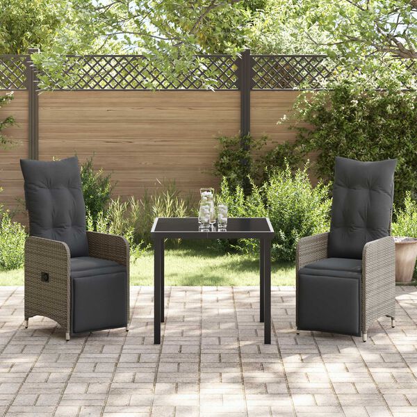 vidaXL Garten Essgruppe mit Kissen 3 pcs Grau Poly Rattan