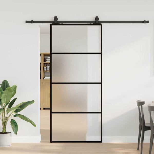 vidaXL Schiebet&uuml;r mit Beschlag Schwarz 90x205 cm ESG-Glas