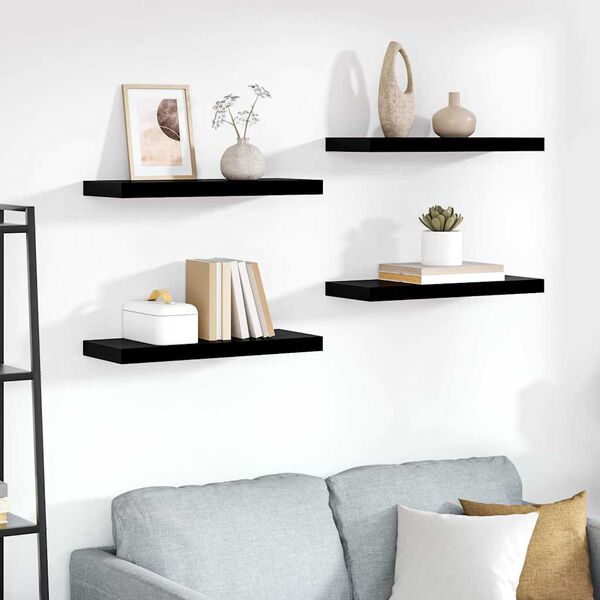 vidaXL Schweberegale 4 Stk. Hochglanz-Schwarz 60x23,5x3,8 cm MDF