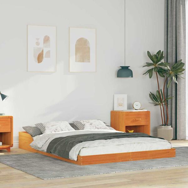 vidaXL Bettrahmen Wachsbraun 135 x 190 cm Massives Kiefernholz
