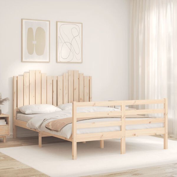 vidaXL Massivholzbett mit Kopfteil 140x190 cm