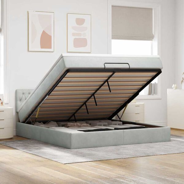 vidaXL Ottoman-Bett mit Matratze & LEDs Hellgrau 160x200 cm Samt