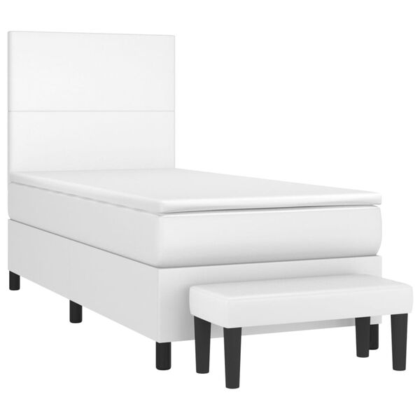 vidaXL Boxspringbett mit Matratze Wei&szlig; 90x190 cm Kunstleder