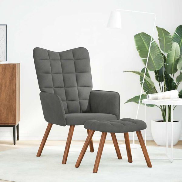 vidaXL Relaxsessel mit Hocker Dunkelgrau Samt