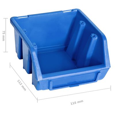 vidaXL 128-tlg. Behälter-Set für Kleinteile mit Wandplatten Blau