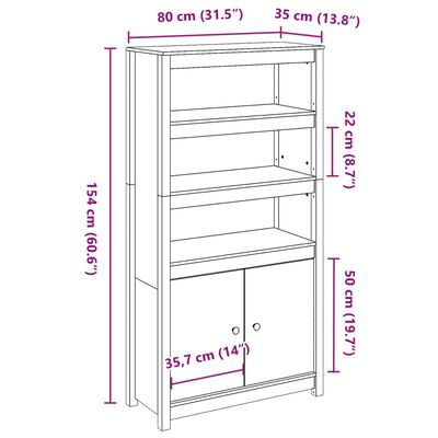 vidaXL Highboard Weiß 80x35x154 cm Massivholz Kiefer