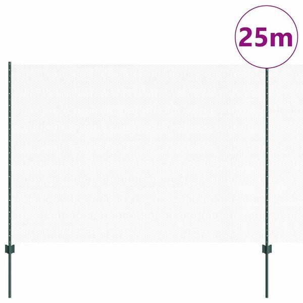 vidaXL Zaun mit Pfosten Gr&uuml;n 1.6 x 25 m Stahl und PVC