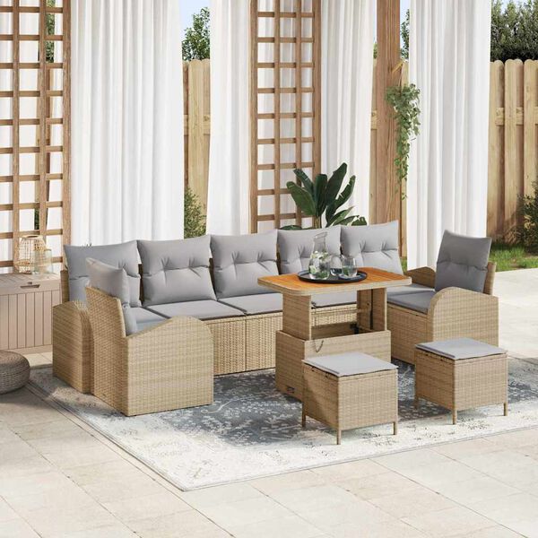 vidaXL Garten-Sofa-Set mit Kissen 10 pcs Beige Poly Rattan