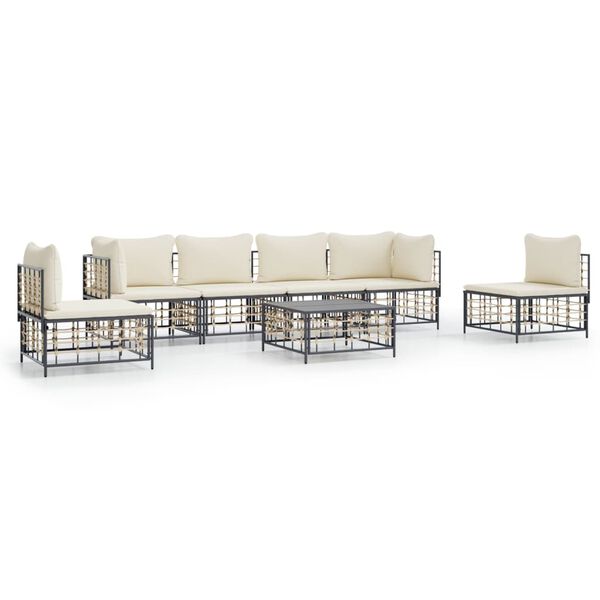 vidaXL 7-tlg. Garten-Lounge-Set mit Kissen Anthrazit Poly Rattan