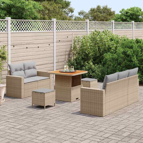 vidaXL Garten-Sofa-Set mit Kissen 8 pcs Beige und Hellgrau