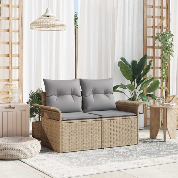 vidaXL Gartensofa mit Kissen Beige 141 x 62 x 69cm Poly-Rattan