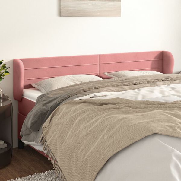 vidaXL Kopfteil mit Ohren Rosa 163x23x78/88 cm Samt