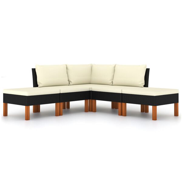 vidaXL 5-tlg. Garten-Lounge-Set mit Kissen Poly Rattan Schwarz