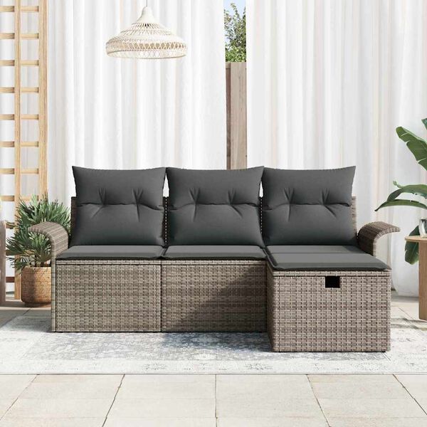 vidaXL Gartensofa-set mit Kissen mit Speicher 4 pcs Poly Rattan