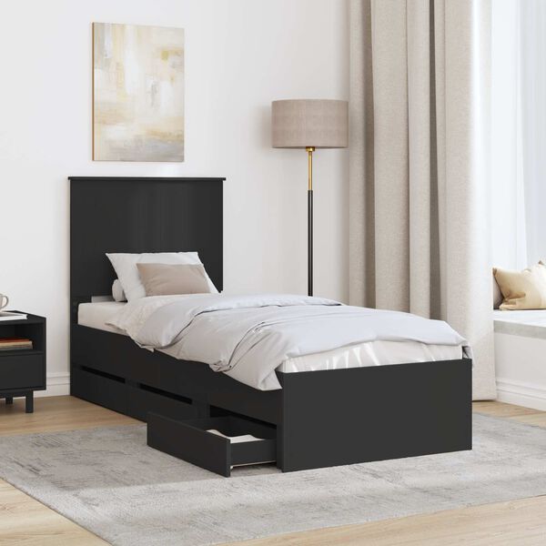 vidaXL Bettrahmen mit Schubladen Schwarz 75 x 190 cm Ingenieurs Holz