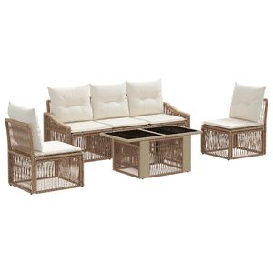 vidaXL Gartensofa-set 6 stk. Beige und Cremewei&szlig; Poly-Rattan