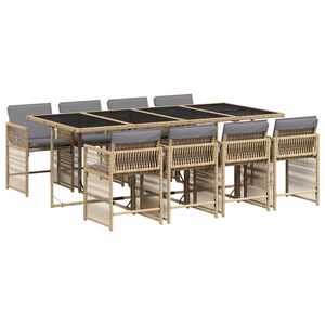 vidaXL 9-tlg. Garten-Essgruppe mit Kissen Beigemischung Poly Rattan