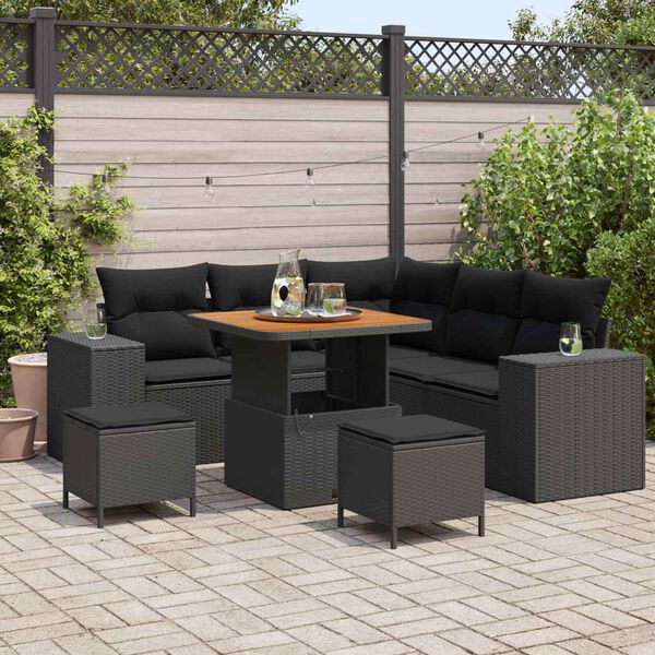 vidaXL Gartensofa-set mit Kissen 8 pcs Schwarz Poly-Rattan