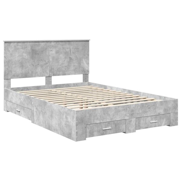 vidaXL Bettrahmen mit Kopfteil Beton Grau 140 x 190 cm Holzwerkstoff