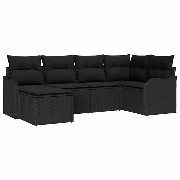 vidaXL Garten-Sofa-Set mit Kissen 6 pcs Schwarz Poly Rattan