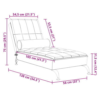 vidaXL Massage-Chaiselongue mit Nackenrolle Braun Stoff