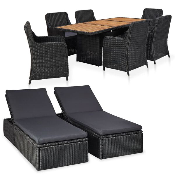vidaXL 9-tlg. Garten-Lounge-Set Poly Rattan Schwarz