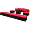 vidaXL 9-tlg. Garten-Sofagarnitur mit Kissen Rot Poly Rattan