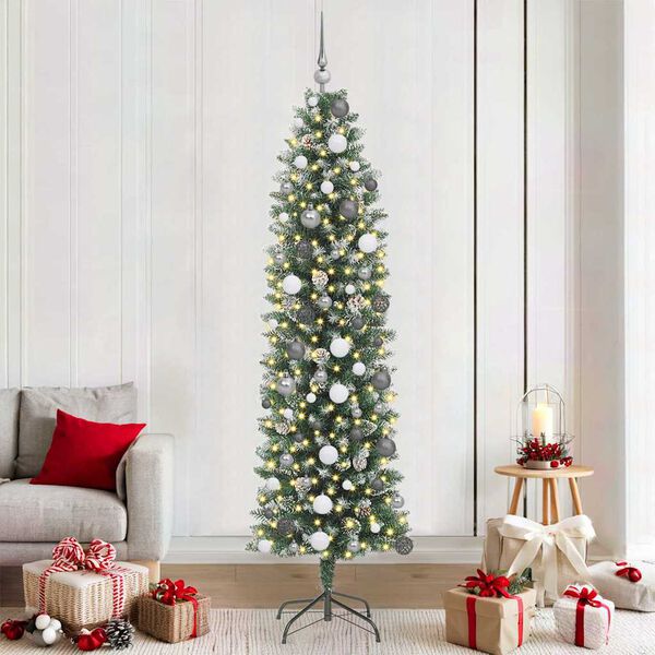 vidaXL K&uuml;nstlicher schlanker Weihnachtsbaum Gr&uuml;n und Wei&szlig; 210 cm