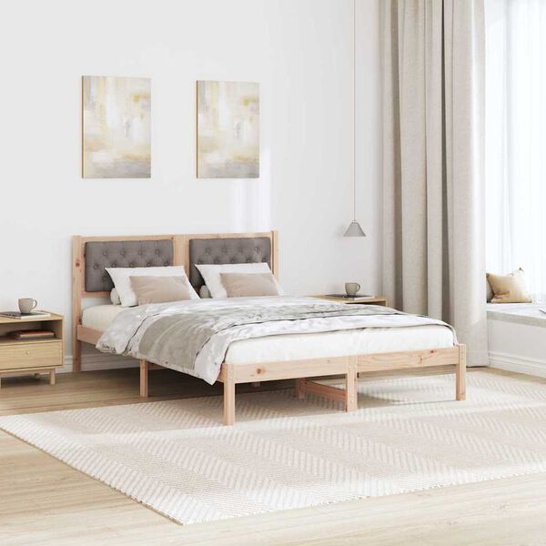 vidaXL Bettrahmen mit Kopfteil Taupe 140 x 200 cm Massives Kiefernholz