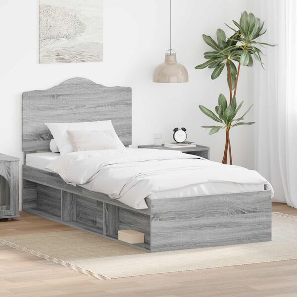 vidaXL Bettrahmen Graues Sonoma 90 x 200 cm Massives Kiefernholz