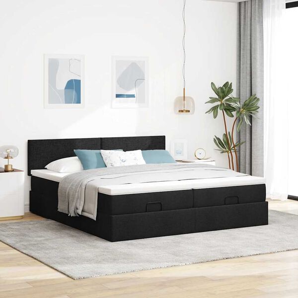 vidaXL Ottoman-Bett mit Matratzen & LEDs Schwarz 180x200 cm Stoff
