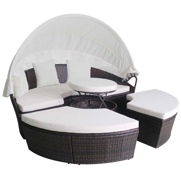 vidaXL Gartenbetten mit Kissen Braun Poly Rattan