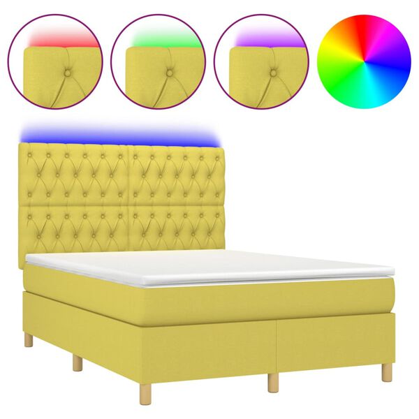 vidaXL Boxspringbett mit Matratze & LED Gr&uuml;n 140x200 cm Stoff