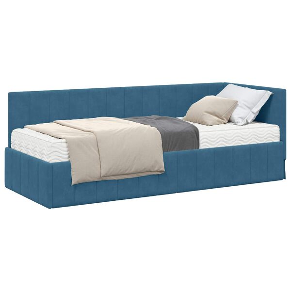 vidaXL Eckbettgestell mit Matratze mit Kopfteil 2 pcs Blau Samt