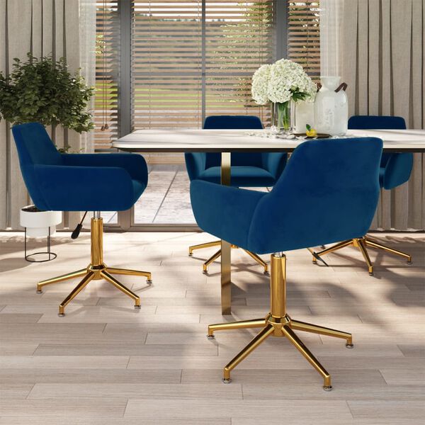 vidaXL Esszimmerst&uuml;hle 4 Stk. Drehbar Blau Samt