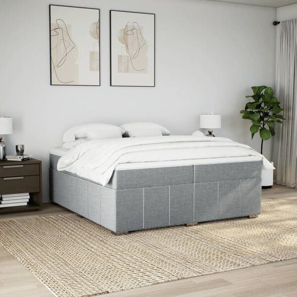 vidaXL Boxspringbett mit Matratze Hellgrau 200x200 cm Stoff