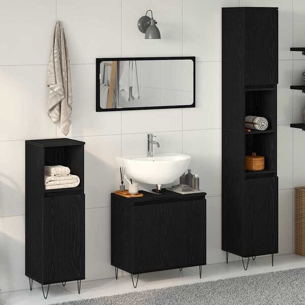 vidaXL Badezimmerm&ouml;bel-Set 3 pcs Schwarz Eichen-Optik 30 x 30 x 190 cm