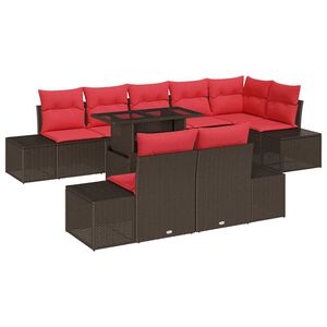 vidaXL Gartensofa-set 9 stk. 8-Sitzer Braun und Rot Poly-Rattan