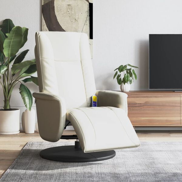 vidaXL Massagesessel mit Fu&szlig;teil Creme Kunstleder