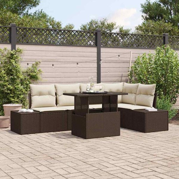 vidaXL Garten-Sofa-Set mit Speicher 6 pcs Braun Poly Rattan